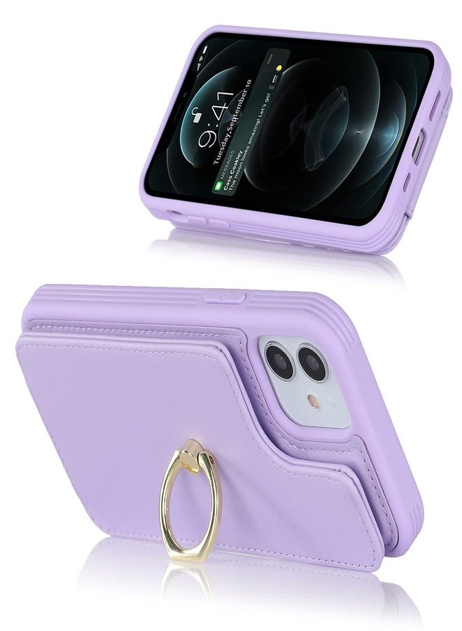 جراب Lipvina لهاتف iPhone 12/12 Pro مع حامل بطاقات، وحامل بطاقات ائتمان، وحامل حلقي، وغطاء قلاب مقاوم للصدمات، وجراب محفظة هاتف أنيق للنساء (6.1 بوصة، بنفسجي) - Image 2